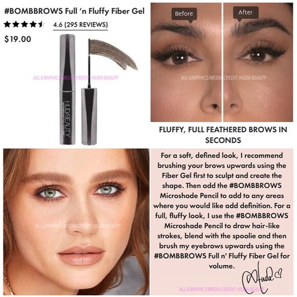 NIB 2Pc Huda Beauty Bomb Brows Full n Fluffy Gel & Precision Brow Pen Pencil Duo - Picture 10 of 12